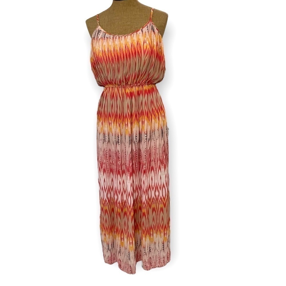 American Rag tribal spaghetti strap boho maxi dress sheer w/ slip elastic waist - Picture 5 of 10